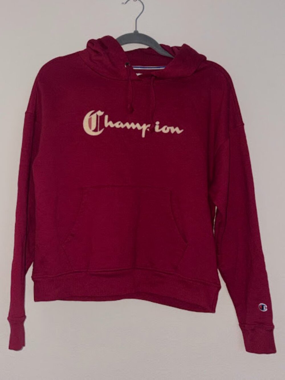 Women's Script - Champion Dark Red Maroon Heavyweight Hoodie - Size Small